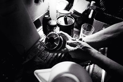 High angle view of people working