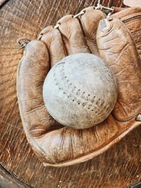 High angle view of eggs in basket