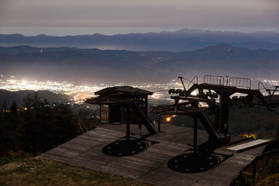 View of ski lift at night