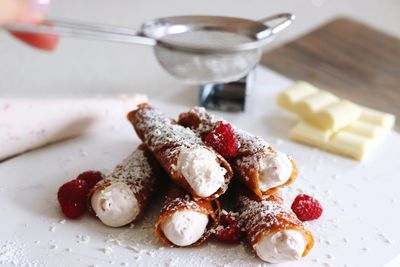 Close-up of dessert in plate on table