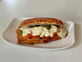 Close-up of sandwich served in plate