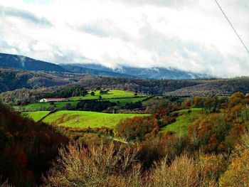 Scenic view of field against cloudy sky