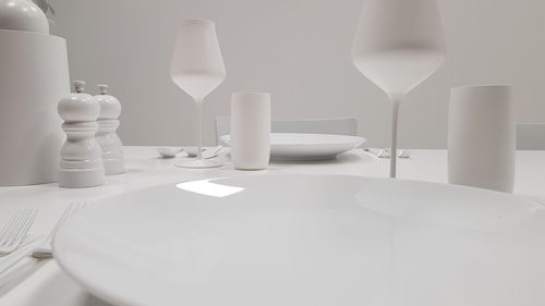 Close-up of white table