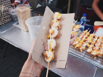 High angle view of person preparing food