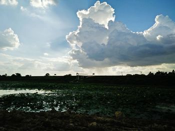 Scenic view of landscape against cloudy sky