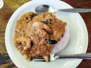 High angle view of food in plate