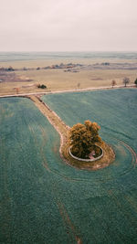High angle view of land against sky