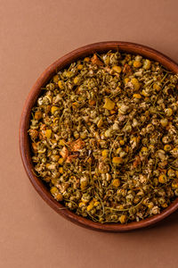 High angle view of food in bowl on table