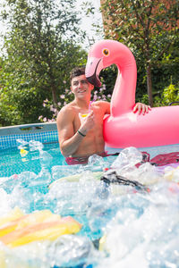 High angle view of man in swimming pool