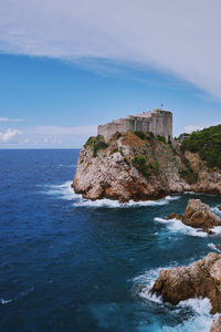 View from the city wall over the red roofs of dubrovnik, croatia. 