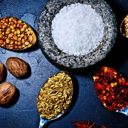 Directly above shot of multi colored ingredients on table