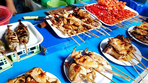 High angle view of food in plate on table