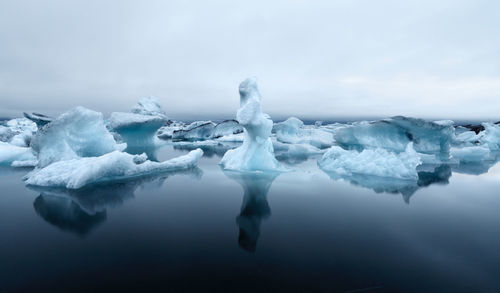 Frozen lake against sky during winter