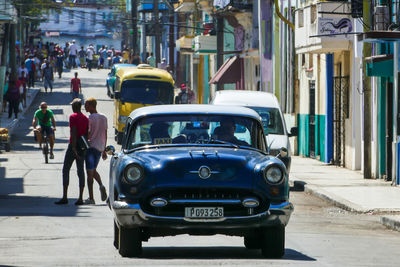 People walking on city street