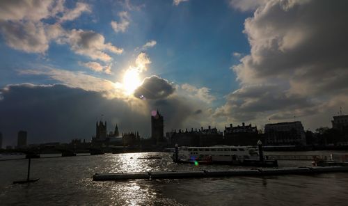 Panoramic view of river and buildings against sky