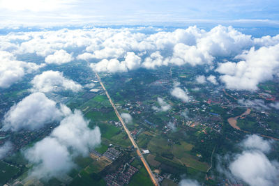 Aerial view of city against sky