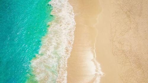 Top drone shot tropical empty beach. blue beach in beautiful style. beautiful paradise island. 