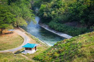 High angle view of river amidst trees