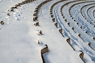 High angle view of snow covered landscape