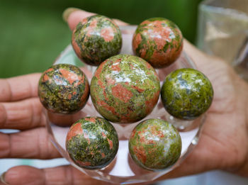 Close-up of hand holding fruits