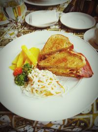 High angle view of breakfast served on table