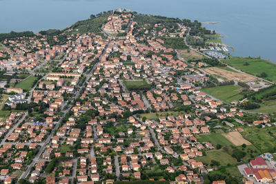 High angle view of townscape against sky