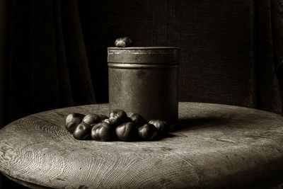 Close-up of coffee beans on table