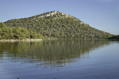 Scenic view of lake against clear sky