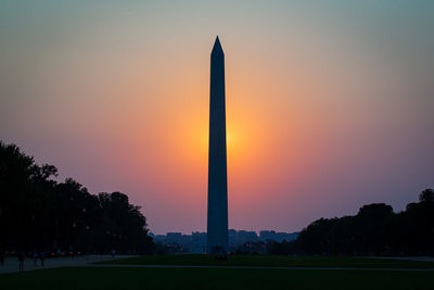 Silhouette of monument at sunset