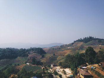 High angle view of landscape against clear sky