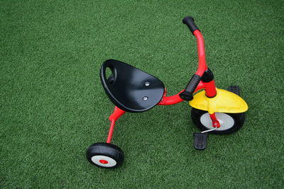 High angle view of toy on grass