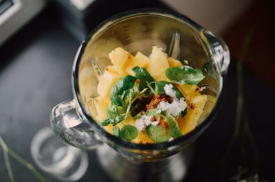 High angle view of food in plate