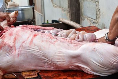 Close-up of person preparing food