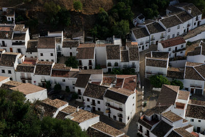 High angle view of buildings in town