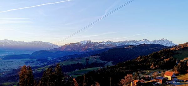 Scenic view of snowcapped mountains against sky