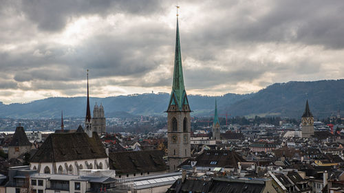 Aerial view of townscape against sky in town