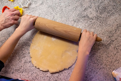 High angle view of woman preparing food