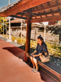 Portrait of women sitting outdoors