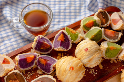 High angle view of drink on table