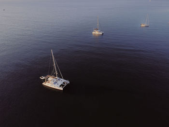 High angle view of sailboat on sea