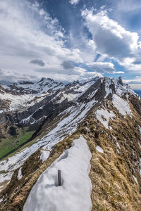 Scenic view of snowcapped mountains against sky