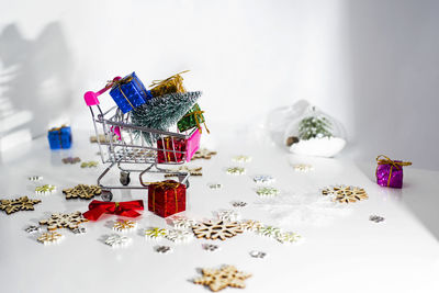 Close-up of christmas decoration on table