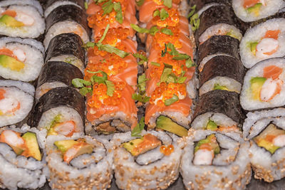 High angle view of sushi served in plate