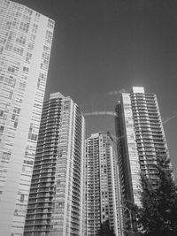 Low angle view of buildings against clear sky