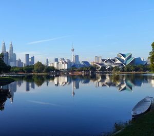 Reflection of buildings in lake