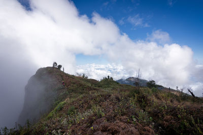 Panoramic view of people standing on land against sky