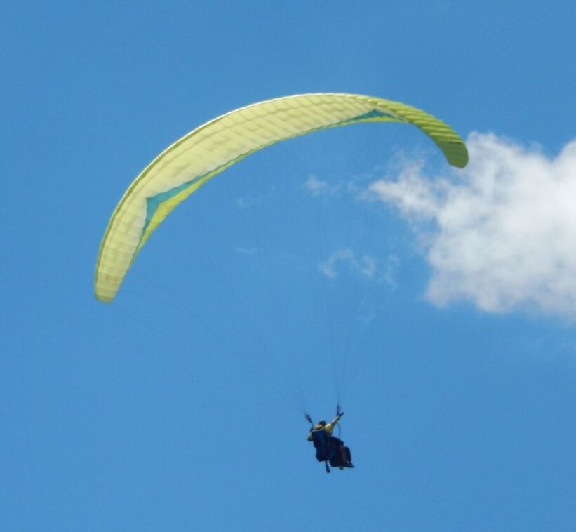 LOW ANGLE VIEW OF PERSON PARAGLIDING AGAINST CLEAR SKY