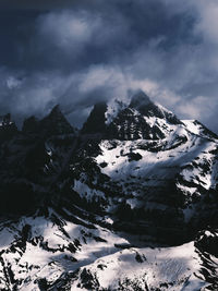 Scenic view of snow covered mountains against sky