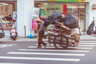 Bicycles on road in city