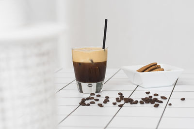 Close-up of coffee cup on table